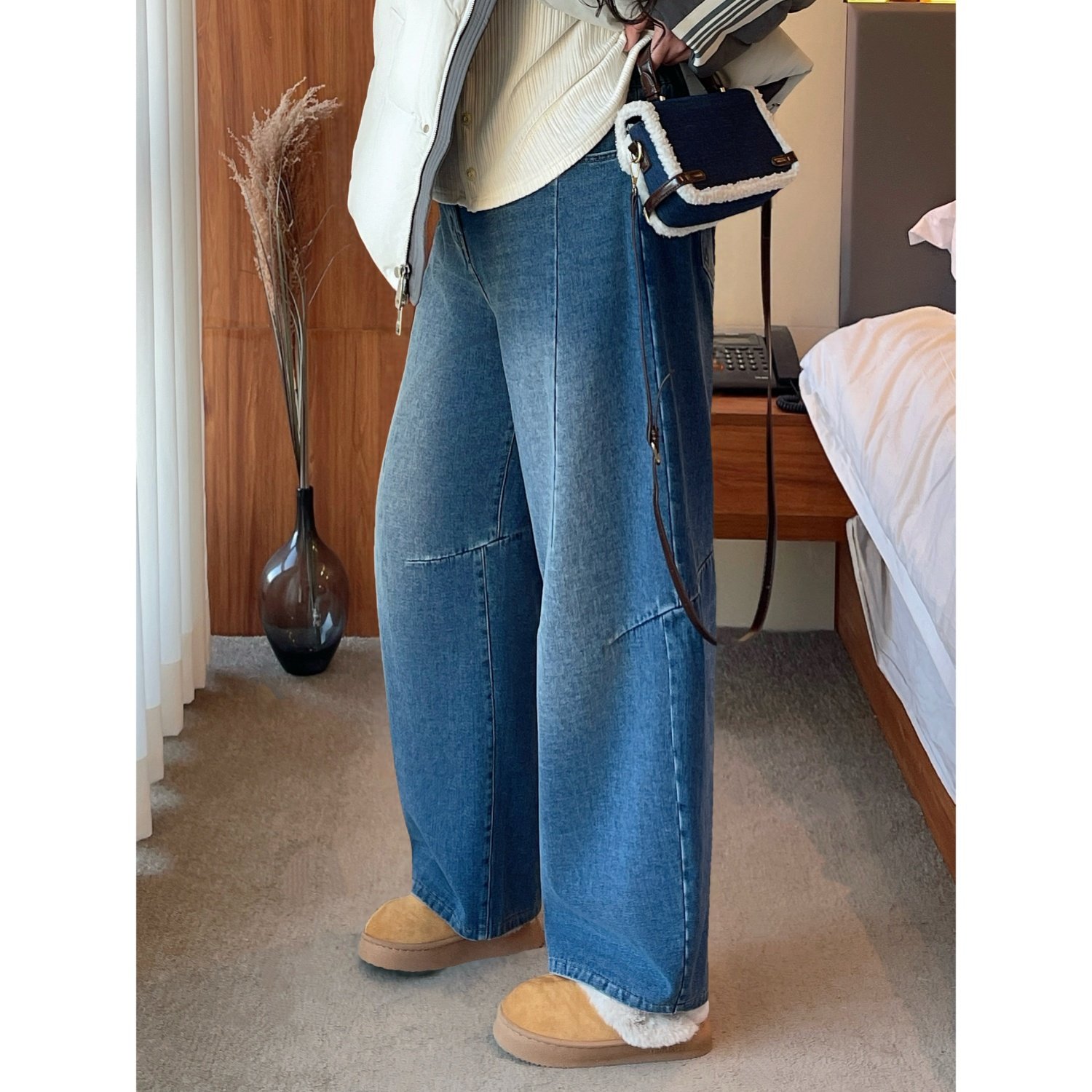 梵朵大码女装16597秋冬新款垂坠感显瘦直筒加绒牛仔裤休闲弯刀裤,女装/女士精品,大码裤装,淘宝优惠券,粉丝福利购,淘宝优惠卷