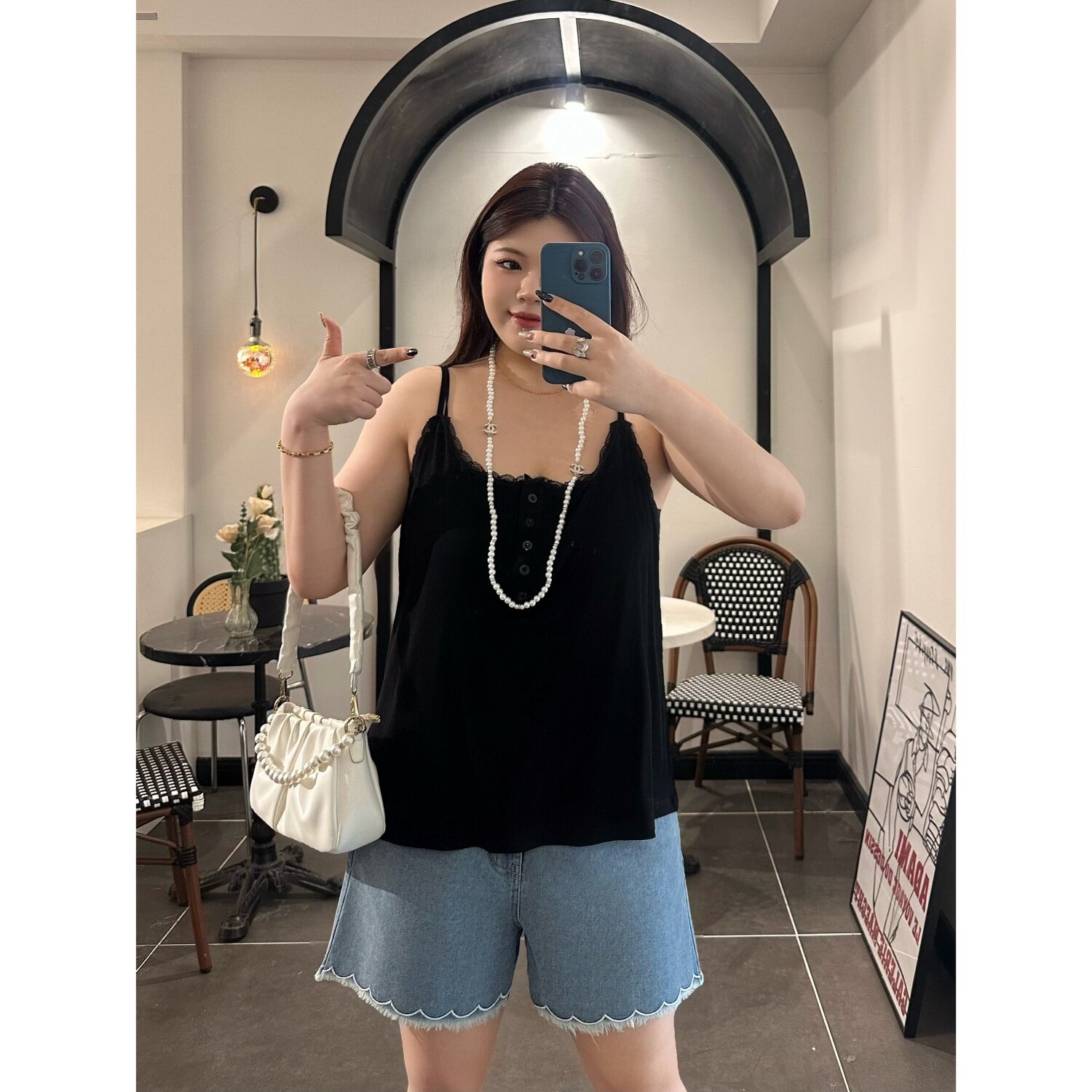 梵朵大码女装夏季时尚蕾丝拼接百搭吊带背心胖MM内搭上衣14516S