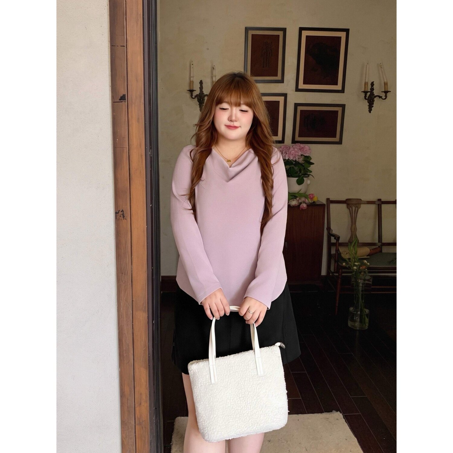 梵朵大码女装秋冬高级简约长袖打底衫百搭胖妹妹内搭上衣19308Z