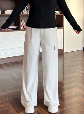花契大码女装14616新款胖mm早秋阔腿裤宽松显瘦百搭直筒工装裤