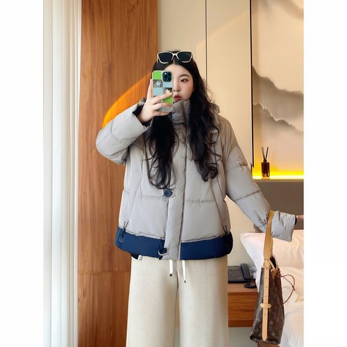 梵朵大码女装13079冬季时尚百搭撞色棉服韩版宽松棉袄短款外套潮