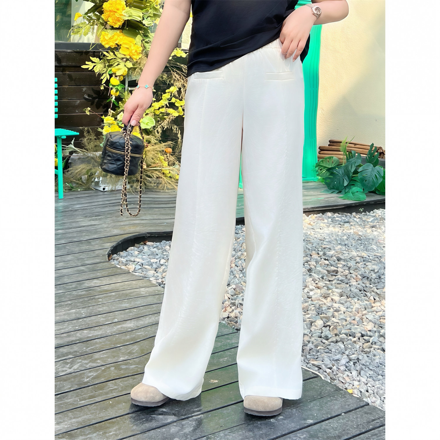 花契大码裤装14912休闲阔腿裤女夏季宽松显高胖mm通勤风直筒长裤,女装/女士精品,大码裤装,淘宝优惠券,粉丝福利购,淘宝优惠卷