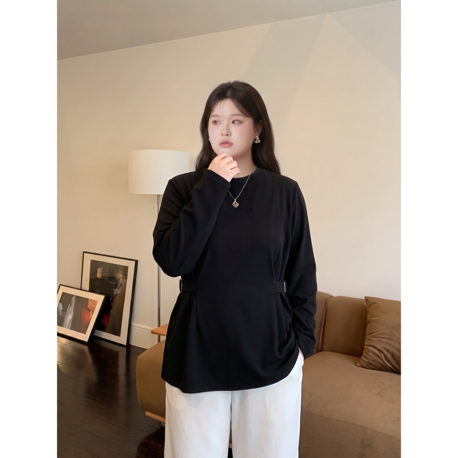 梵朵大码女装秋季梨型身材遮胯收腰打底衫休闲长袖上衣19553R