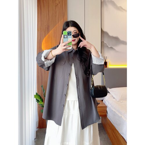 梵朵大码女装初春气质遮肉小众衬衫式外套百搭韩系宽松上衣17036Y