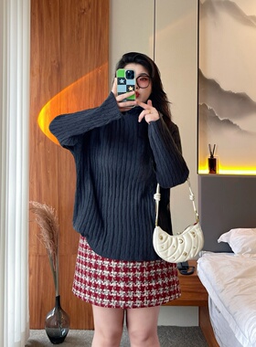 梵朵大码女装15379初春新款时尚胖MM韩版慵懒风针织毛衣宽松上衣