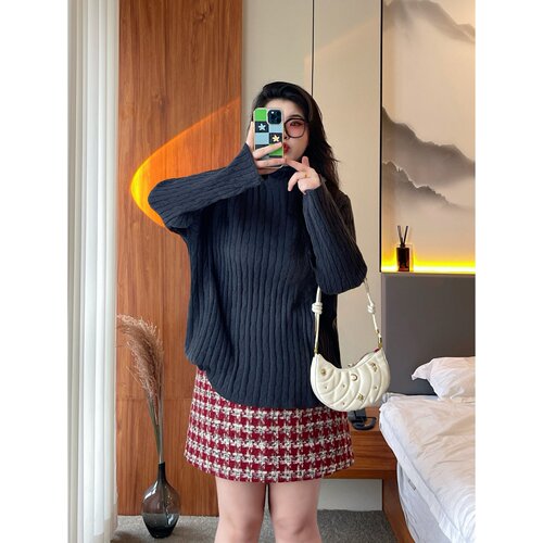 梵朵大码女装初春新款时尚胖MM韩版慵懒风针织毛衣宽松上衣15379Y