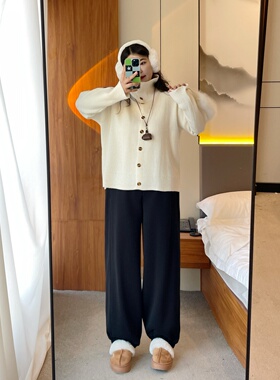梵朵大码女装初春韩版新款高领毛衣长袖针织开衫显瘦上衣潮14629Y