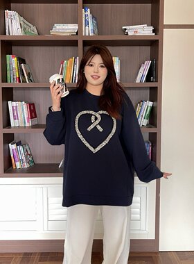 梵朵大码女装初秋韩版学院风爱心设计卫衣圆领休闲上衣潮4333S