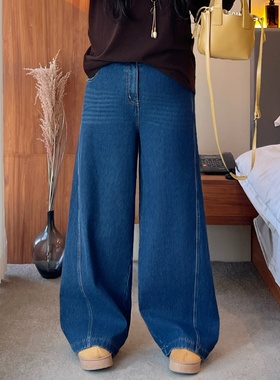 梵朵大码女装4382秋冬胖MM高腰显瘦女加绒弯刀裤复古遮肉牛仔裤