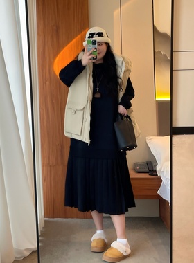梵朵大码女装14952秋冬新款宽松时尚胖MM羽绒马甲遮肉背心外套潮