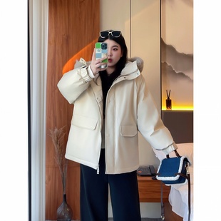 新款 14945冬季 可拆卸毛领棉服保暖宽松户外冲锋外套 女装 梵朵大码