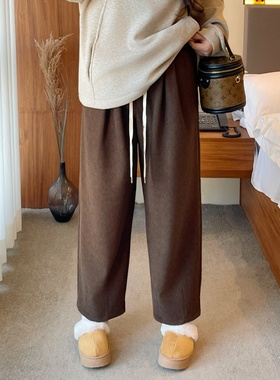 梵朵大码女装16604冬季简约休闲遮胯加绒卫裤梨形身材百搭哈伦裤