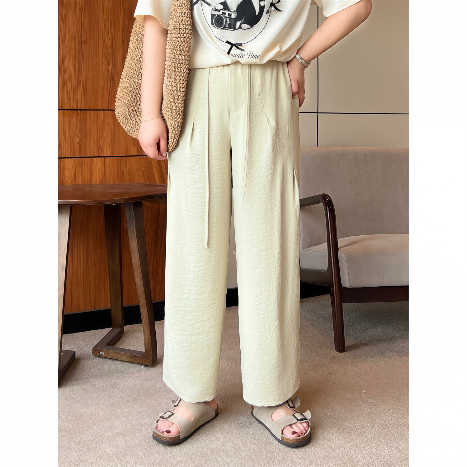 花契大码裤装18270夏新款休闲松弛感轻薄透气显瘦宽松直筒阔腿裤,女装/女士精品,大码裤装,淘宝优惠券,粉丝福利购,淘宝优惠卷