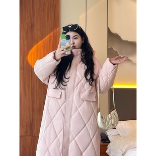 新款 12466冬季 韩系菱格棉服宽松加厚保暖棉衣外套 女装 梵朵大码