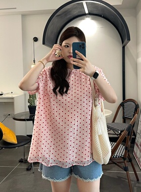 梵朵大码女装夏季韩系减龄时尚小衫百搭波点新休闲上衣潮4424S