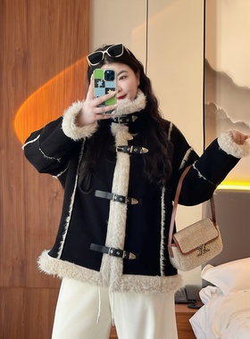 梵朵大码女装15983冬季美式立领加绒款拼接机车风外套保暖上衣