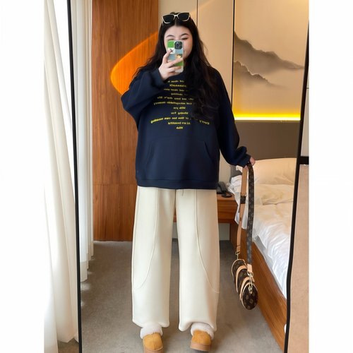 梵朵大码女装16469秋冬高街宽松阔腿裤运动卫裤超好看弯刀休闲裤