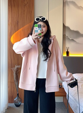 梵朵大码女装16434初春美式连帽减龄百搭拉链外套学院风小众上衣