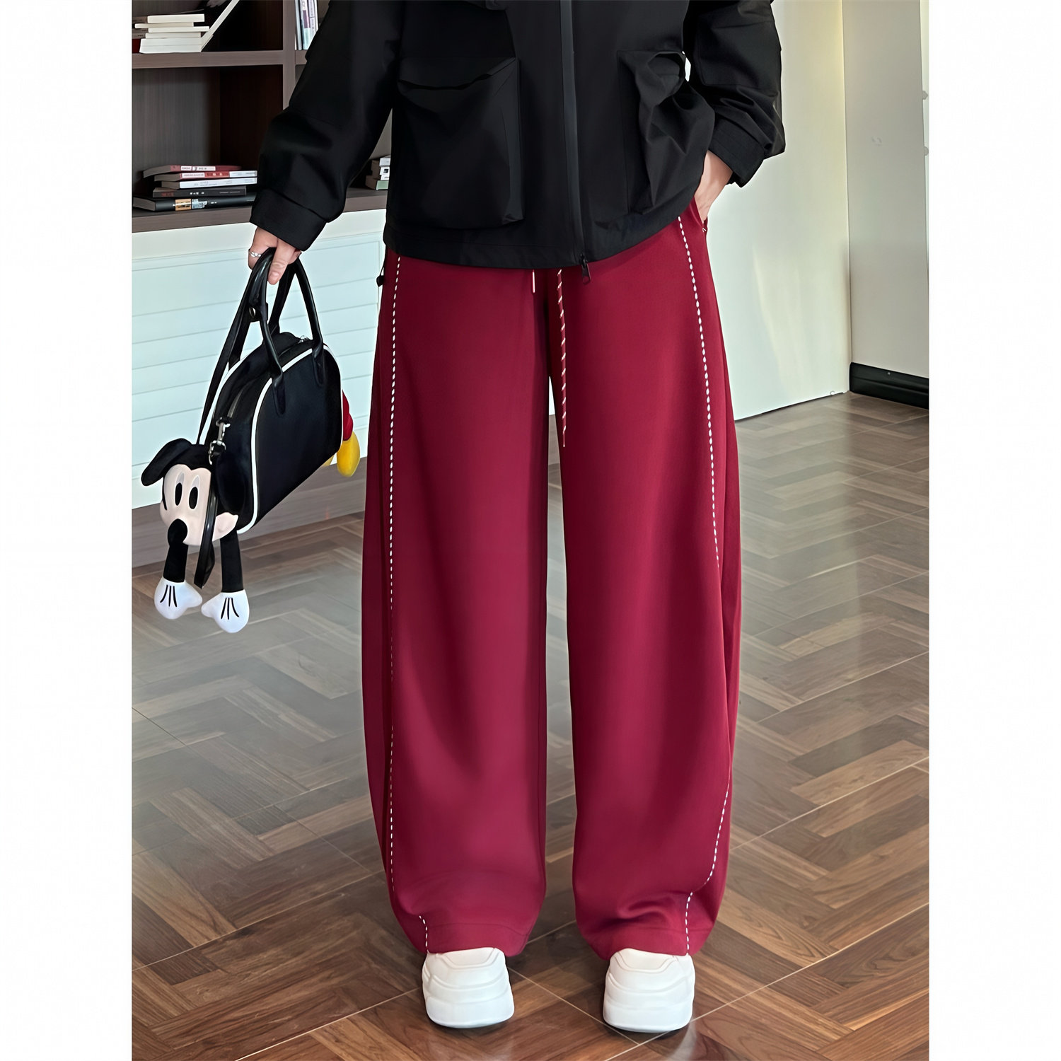 花契大码裤子8988松紧腰抽绳阔腿裤百搭宽松直筒秋季新款胖mm休闲,女装/女士精品,大码裤装,淘宝优惠券,粉丝福利购,淘宝优惠卷