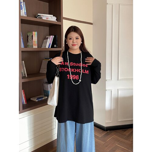 梵朵大码女装初秋慵懒风百搭通勤长袖T恤胖妹妹休闲上衣17875S