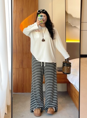 梵朵大码女装16252秋冬韩系慵懒设计圆领加绒长袖T恤百搭宽松上衣