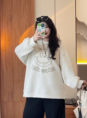 梵朵大码女装16197秋冬设计印花宽松加绒卫衣显瘦遮肉宽松卫衣潮