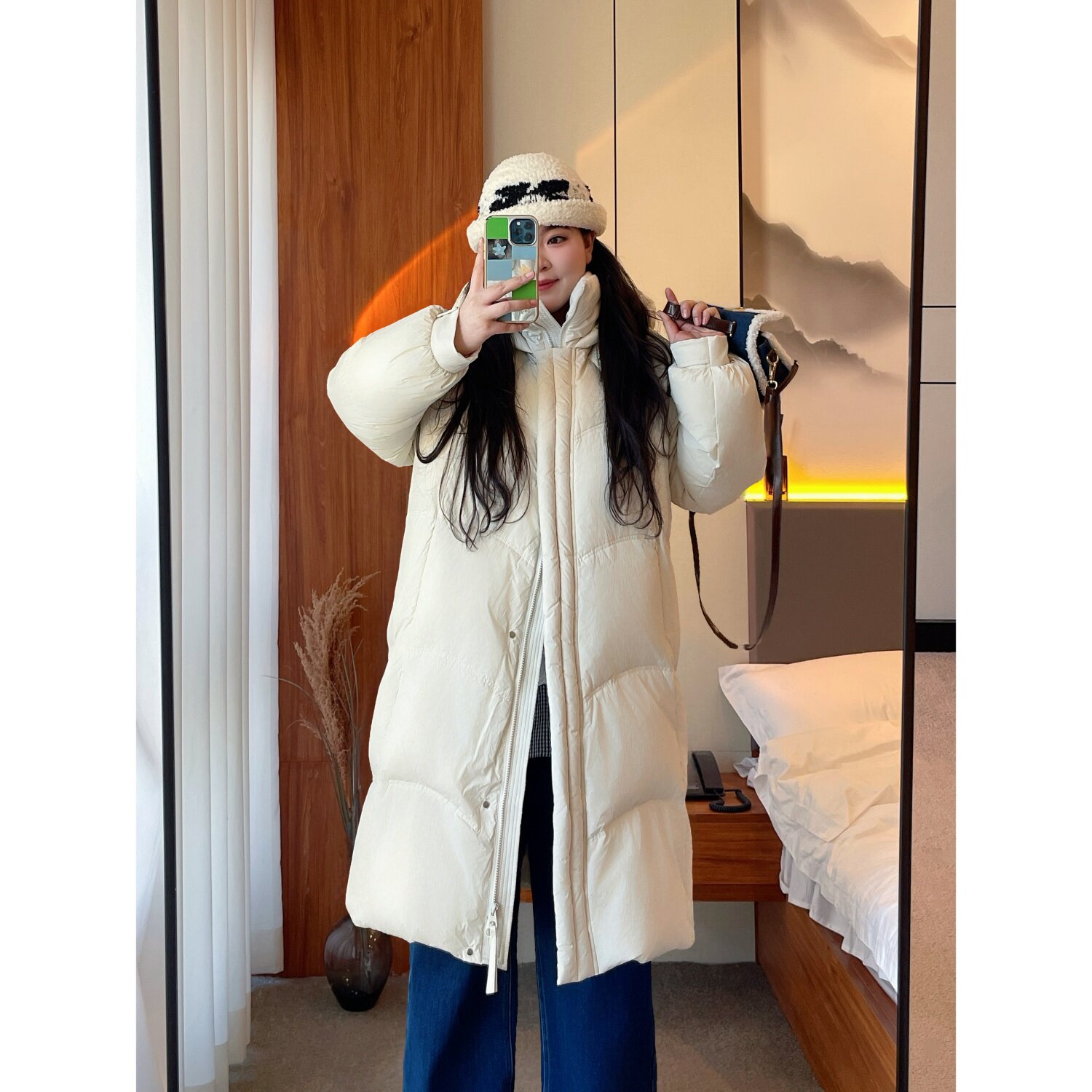 梵朵大码女装15098冬季新款韩版胖MM休闲保暖羽绒服过膝宽松外套