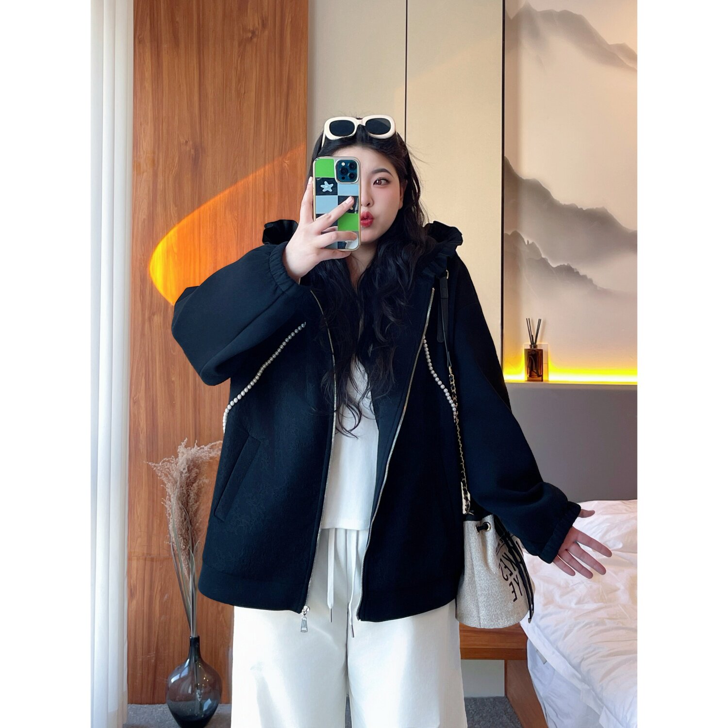 梵朵大码女装初春美式设计感小众宽松连帽卫衣外套休闲上衣15752Y