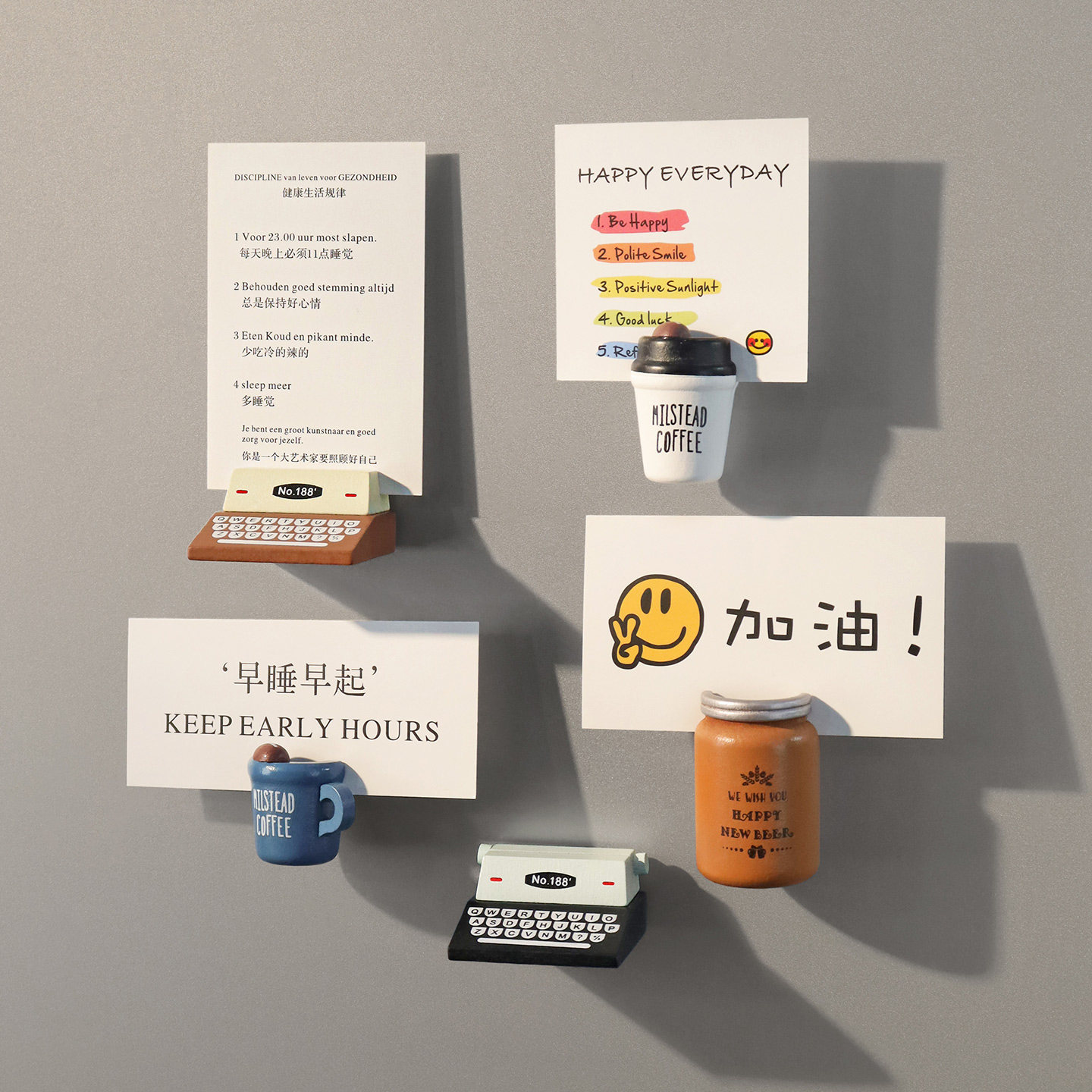 复古打字机夹子美式咖啡杯冰箱贴图片