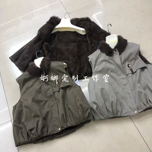 新款双面穿雪兔皮毛一体马甲冬季新款两面穿工装派克服女真皮草