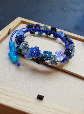 深蓝色系饰品手工编绳软胶花花手链成品女生礼物仙仙饰品DIY个性