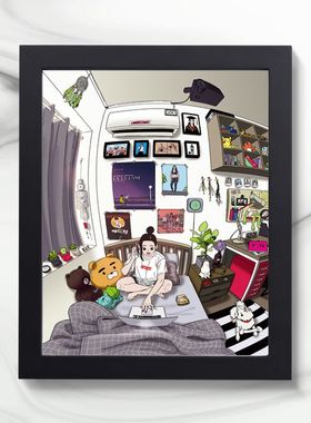 球迷实木相框艺术画情侣潮男女ins网红卧寝室装饰照片墙挂件桌摆