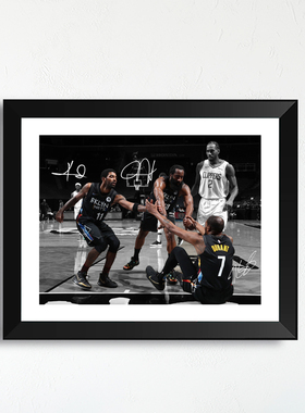 篮网三巨头杜兰特哈登欧文签名实木装饰相框周边海报照片墙艺术画