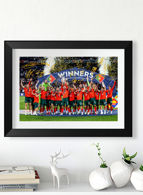 2025葡萄牙冠军全家福合影纪念实木相框摆台挂框C罗照片墙装饰画