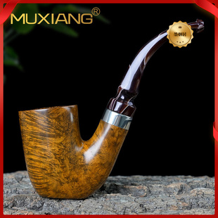 木香烟具石楠木传统斗福尔摩斯大弯斗9MM烟道亚克力斗嘴烟斗批发