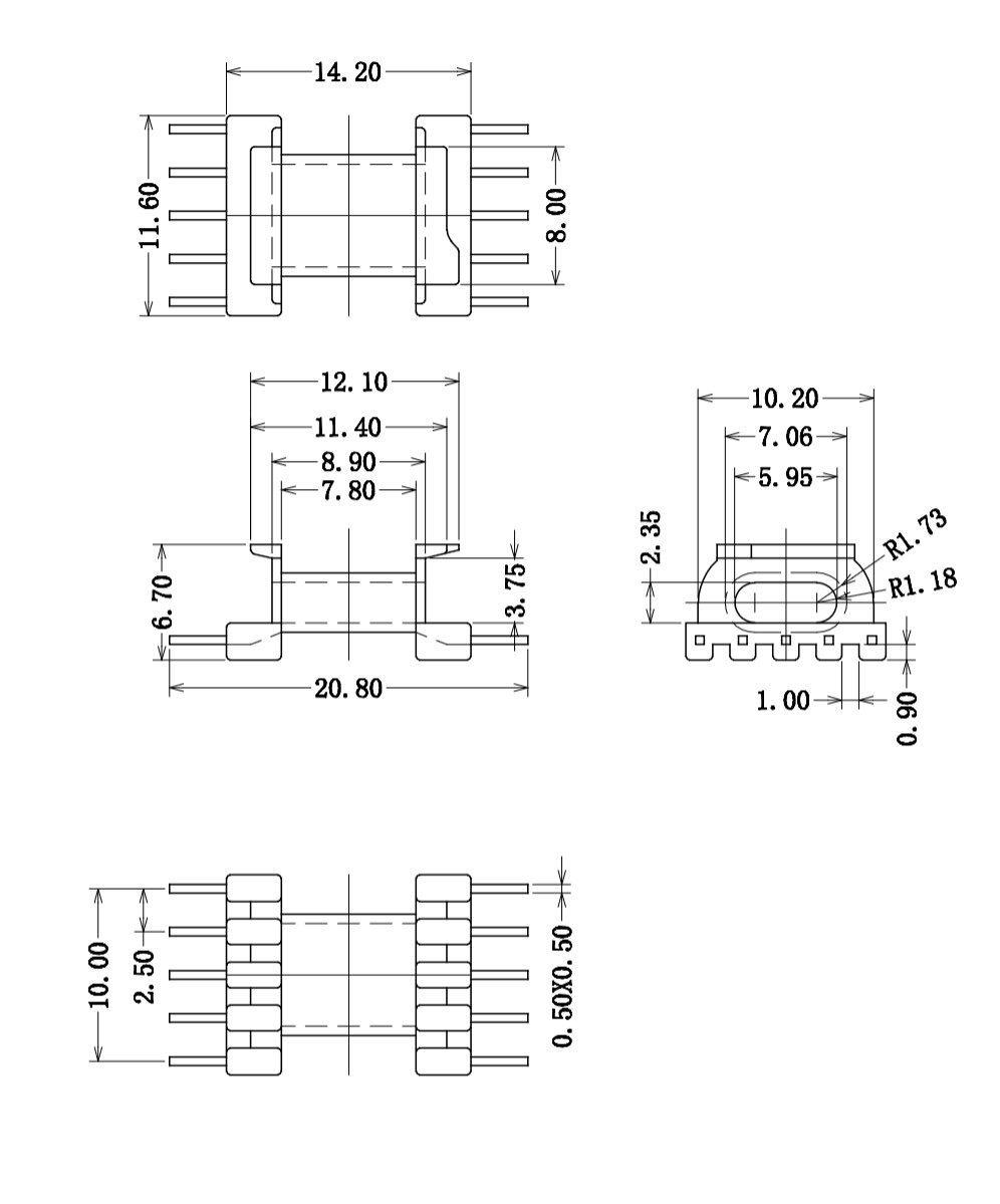 EPC13卧式平行针5+5脚距2.5高频变压器电木骨架配套pc44磁芯