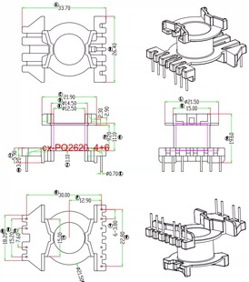 PQ2620立式单边加宽6+4高频变压器电木骨架配套PC44磁芯