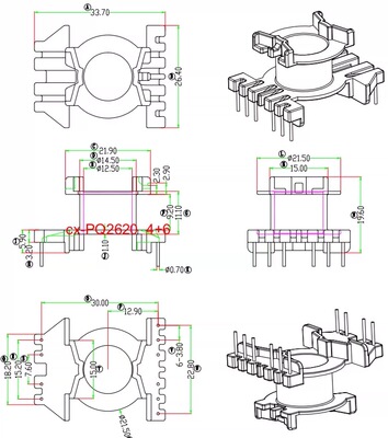 PQ2620立式单边加宽6+4高频变压器电木骨架配套PC44磁芯