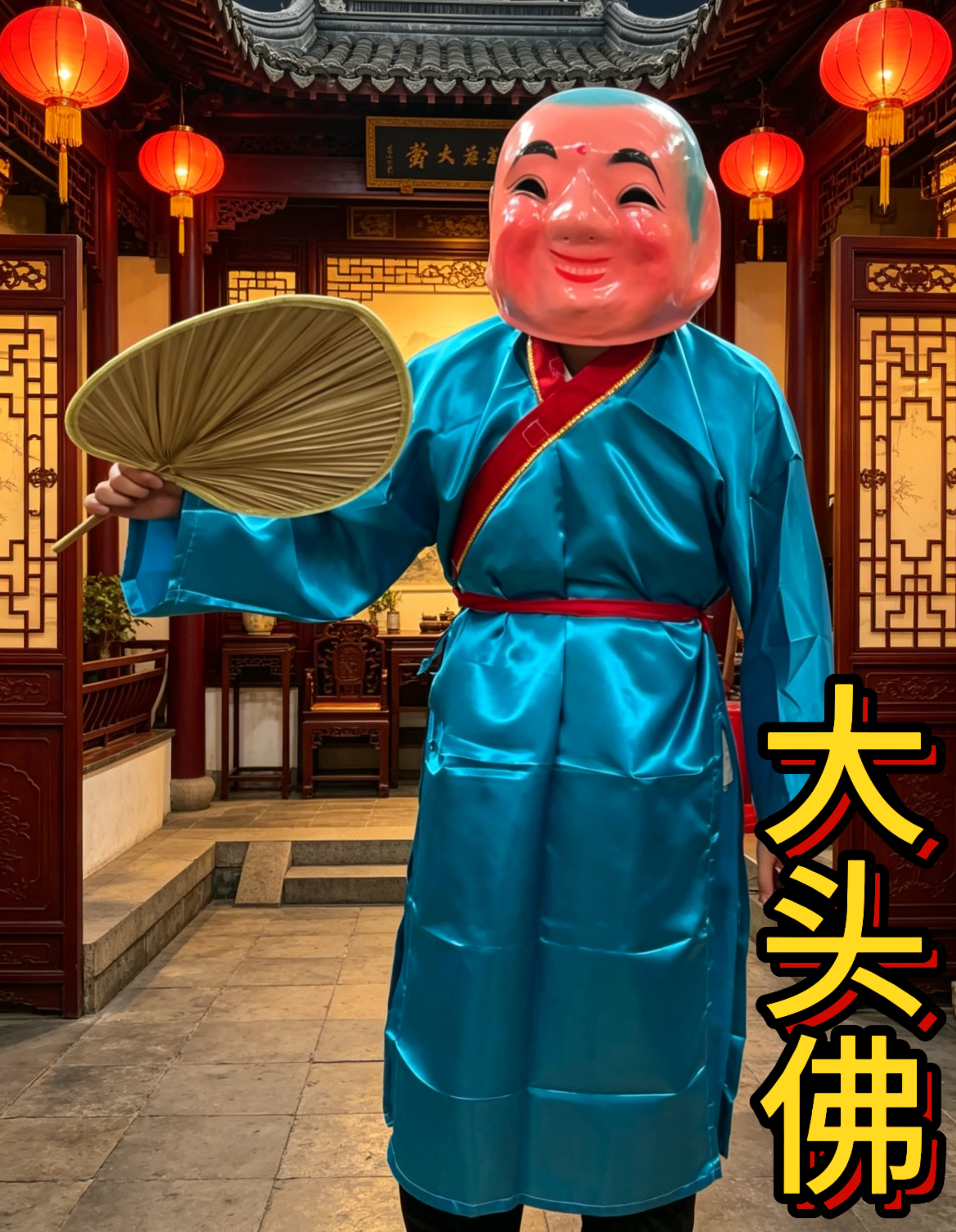 大头佛传统南狮道具佛头面具大头套番鬼头套面具笑脸娃娃