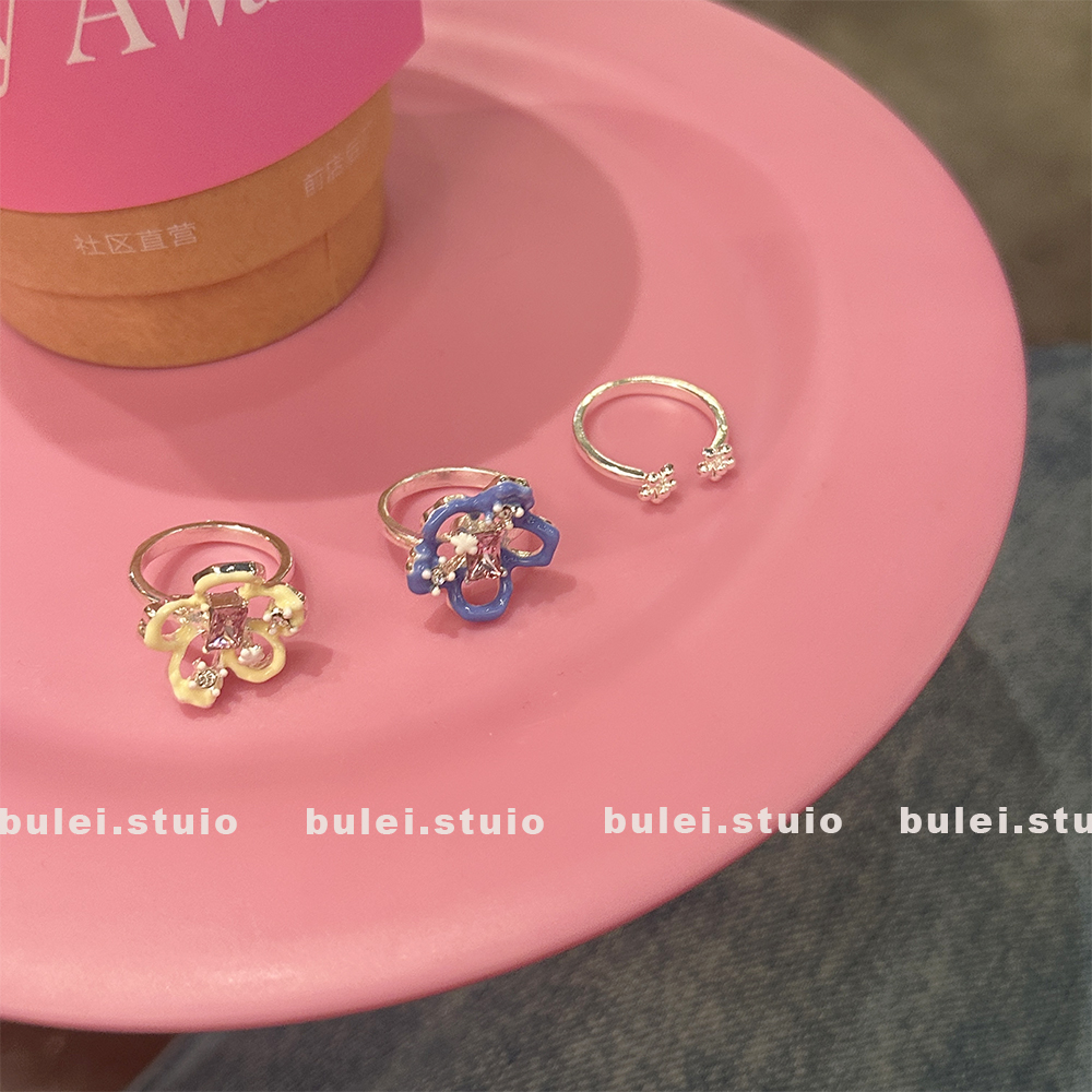 春夏花朵素圈叠戴戒指