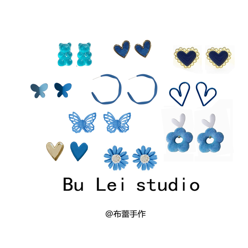 蓝色趣味小熊花朵韩版无耳洞耳夹