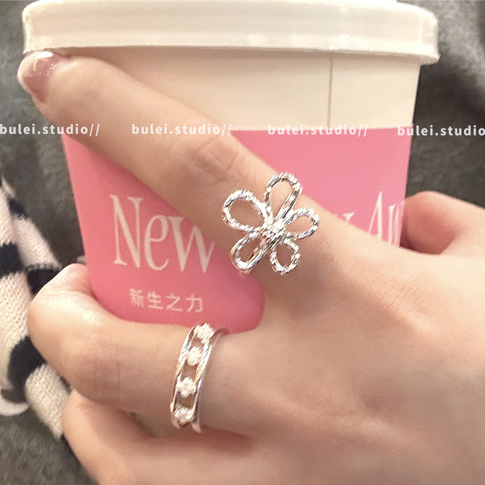 韩系小清新花朵戒指女2025新款多巴胺甜美少女心食指戒开口可调