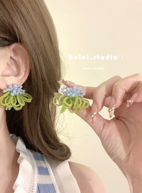 布蕾手作青山过雾超仙撞色串珠流苏耳环小众设计耳钉无耳洞耳夹