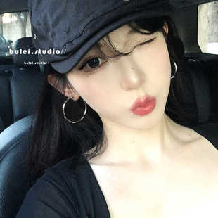 金属复古百搭圆圈大圆环辣妹y2K耳圈4cm银针耳环耳饰蚊香盘耳夹