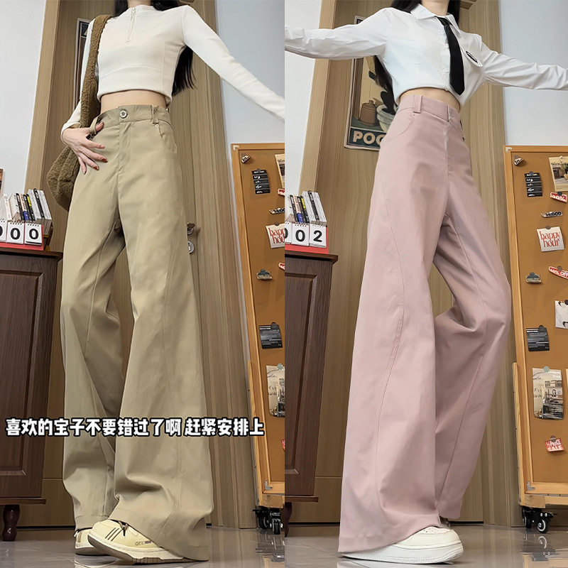 美式斜切显瘦弹力休闲长裤春季新款通勤洋气百搭宽松大码直筒裤子，男装休闲裤，电商A232