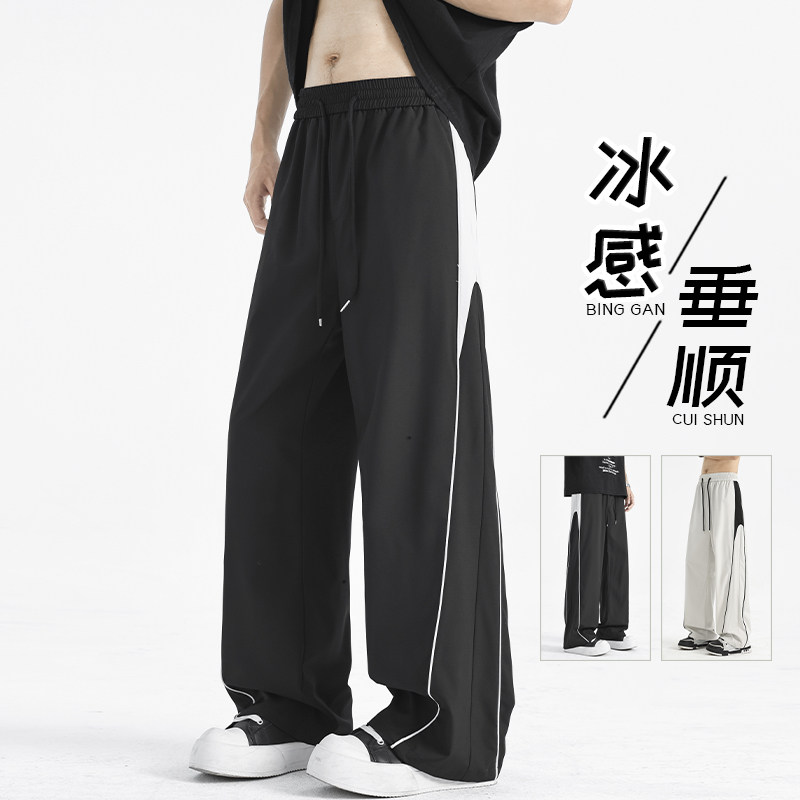 抖音/拼接冰丝伞兵裤工装裤运动裤男女同款直筒裤HK9617-P33,男装休闲裤,电商A232