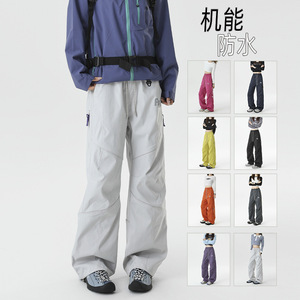 秋冬季三防机能冲锋裤潮牌户外滑雪工装裤宽松美式加绒休闲长裤子,上衣搭配黑色喇叭裤图片