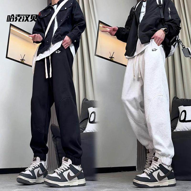D-A232-HK9532-P40白灰色裤子男美式运动卫裤高级潮牌束脚休闲裤,男装休闲裤,电商A232