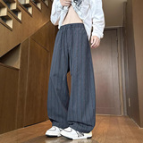 2026年春季新款休闲裤子男蓝灰细条纹弯刀裤美式复古设计HK9652，男装休闲裤，电商A232