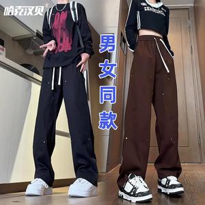 D-A232-HK9529-P45秋季美式复古铆钉工装裤子显瘦直筒裤图片